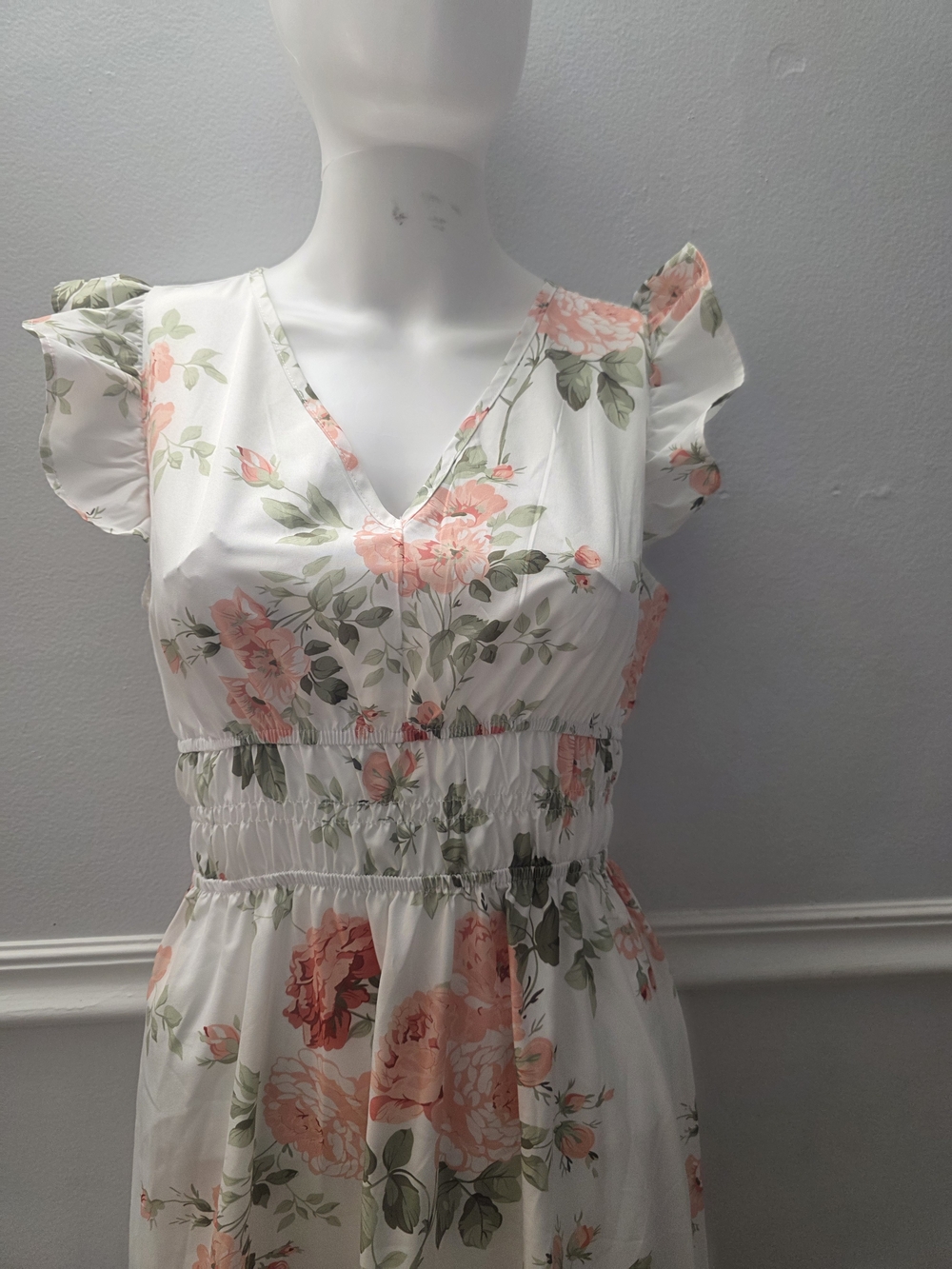 SHEIN White Maxi Dress with Peach Floral Print - Picture 3 of 7